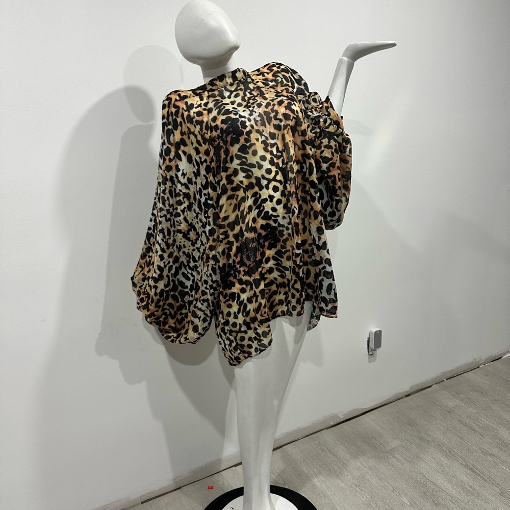Leopard Print Wide-Leg Pants - Tan/Black - Picture 2 of 2